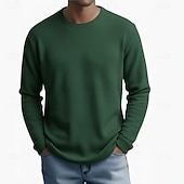 economico T-shirt in maglia waffle-Per uomo Camicia a nido d'ape Maglietta Camicia a Maniche Lunghe Manica Lunga Girocollo Autunno Primavera &amp; Autunno Semplice Testurizzato Moda Designer Essenziale Puro Vacanza Streetwear Casuale Nero