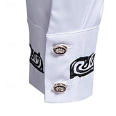 preiswerte Satinhemden für Herren-Herren Hemd Satinhemd Kleidhemd Besticktes Hemd Schwarz Weiß Langarm Geometrisch Einfach Gerader Kragen Urlaub Geschäft Stickerei Bekleidung Mode Lässig Smart Casual