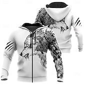 economico Stampa animale-Per uomo Drago Stampe Grafiche Felpa con Cappuccio Felpe con cappuccio Felpa Streetwear Designer Casual Grande e Alto Manica Lunga Con Cappuccio Sport &amp; Outdoor Quotidiano Sportivo Ferie Bianco
