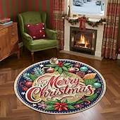 Недорогие Коврики-С Рождеством круглый коврик для гостиной и спальни искусственный кашемир коврик праздника с украшениями Пуансеттия и сосновыми листьями мягкий нескользящий машинная стирка 4фт