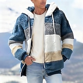 levne Pánské bundy a kabáty-Pánské Zimní bunda Teddy Coat Dovolená Denní Zahřívací Kapsy Fleece Podzim Zima Barevné bloky Módní Šik ven Kapuce Standardní Černá Fialová Vodní modrá Fialová Hnědá Saka