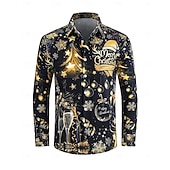 olcso Ingek-Karácsony Hosszú ujjak Gombos ing Karácsonyi fények Grafikus Újdonságok Vicces mert Férfi Felnőttek 3D nyomtatás mert Karácsony Farsang Újév Parti