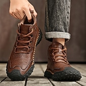 economico Stivaletti alla caviglia-scarponi da trekking bianchi da uomo fatti a mano: design in similpelle resistente e confortevole, perfetti per le avventure all'aria aperta e per l'uso quotidiano