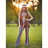 cheap Outfits-Set Retro Vintage 1970s Outfits Vest Bell Bottom Pants with Accessories Hippie Fancy Dress Women's Halloween Carnival Casual Daily Music Festival Adults' Cravat Top Pants