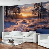 billige Veggoppheng-Vinterskog, solskinn, snølandskap, stor veggdekorasjon, fotobakgrunnsstoff, hjemmeinnredning til soverom, stue eller kontor