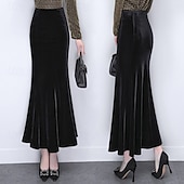 ieftine Fuste formale-Pentru femei Bodycon Elegant Modă Maxi Talie Medie Fuste Simplu Zdrobit Micro-elastic Stradă Zilnic Negru Primăvară Poliester