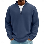 abordables Polo clásico para hombre-Hombre Camisetas polo con diseño de gofre Con Texturas Casual Exterior Zip Cremallera de un cuarto Manga Larga Moda Moderno Color sólido Plano De Punto Otoño invierno Otoño Primavera &amp; Otoño Ajuste