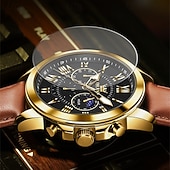 cheap Quartz Watches-The New Olevs Brand Men&#039;S Business Watch With Luminous Small Three Hands Moon Phase Display Multi-Functional Chronograph Three-Eye Casual Waterproof And Fashionable Quartz Watch Men&#039;S Sports Wrist