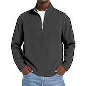cheap Men's Classic Polo-Men's Corduroy Shirt Textured Casual Outdoor Quarter Zip Long Sleeve Fashion Modern Solid Color Warm Corduroy Fall Spring &amp;  Fall Fall &amp; Winter Regular Fit Blue Dark Red Black Navy Blue Green Khaki