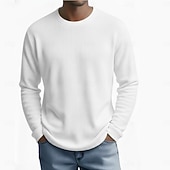 economico T-shirt in maglia waffle-Per uomo Camicia a nido d'ape Maglietta Camicia a Maniche Lunghe Manica Lunga Girocollo Autunno Primavera &amp; Autunno Semplice Testurizzato Moda Designer Essenziale Puro Vacanza Streetwear Casuale Nero