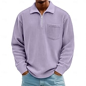 billige Klassisk poloskjorte for menn-Herre Kordfløyel skjorte Med Tekstur Feriereise Gate Quarter Zip Langermet Mote Grunnleggende Helfarge Lomme Høst Vår &amp; Vinter Normal Svart Hvit Navyblå Lilla Kakifarget Militærgrønn Kordfløyel