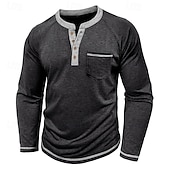 economico Magliette casual da uomo-Per uomo Maglietta Maglia Henley Camicia a Maniche Lunghe Manica Lunga Henley Primavera Autunno Blocco di colori Moda Designer Essenziale Tasche Vacanza Streetwear Uscire Rosso scuro Nero Blu marino