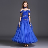 Недорогие Стандартный бальный зал-женское платье для бальных танцев, ярко-розовое, с цветочной аппликацией из страз, многослойной органзы, элегантное, для выступлений на соревнованиях по вальсу, танго, фокстроту