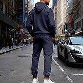preiswerte Tute basic-Men's Tracksuit Outfit Set Hoodies Set Hoodie Outdoor Daily Sports Drawstring Zip Up Pocket Plain Black Navy Blue Brown Polyester Activewear Fashion Streetwear Fall