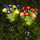 abordables Éclairage au sol-Lampes solaires de jardin, lampe solaire décorative extérieure étanche en forme de fleur, pour jardin, cour, patio, pelouse, décoration extérieure de Noël ou d'Halloween, cadeaux idéaux pour la fête