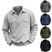 economico Felpe di base-Per uomo Maglia Nero Verde militare Blu marino Grigio chiaro Grigio scuro Bavero Semplice Tasca Sport &amp; Outdoor Quotidiano Ferie Streetwear Essenziale Casual Primavera &amp; Autunno Tutte le stagioni