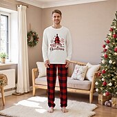Недорогие детская рождественская пижама-Семейный вид Новогодняя тематика Рождественская семейная пижама Пижамы Семейные наборы Графика В клетку Новогодняя ёлка Дом С принтом Красный Длинный рукав Повседневные Подходящие наряды