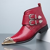 halpa Miesten joulukengät-Punaiset keinonahkaiset krokotiilikuvioiset miesten kengät, joissa kaksoissolki – ylelliset juhlakengät joulujuhliin ja tyylikkäisiin iltatilaisuuksiin