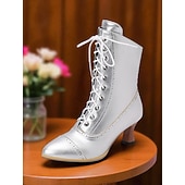  Women's Red Victorian Edwardian Lace-Up Ankle Boots with Kitten Heel and Brogue Detailing - 1920s Retro Steampunk Style Dress Boots for Ladies, Perfect for Parties, Cosplay & Historical Outfit