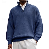 cheap Men's Pullover Sweater-Men's Sweater Pullover Sweater Jumper Quarter Zip Pullover Sweater Ribbed Knit Regular Tops Knitted Slim Fit Plain Standing Collar Knitwear Contemporary Casual Daily Wear Clothing Apparel Spring Fall