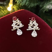 billige Kvinneringer-Elegante juletreøredobber med perler, krystaller og rød stjernedetalj