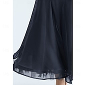 Χαμηλού Κόστους Πρότυπη Αίθουσα Χορού-Γυναικείο φόρεμα χορού ballroom με μακριά μανίκια, mesh βαλς, τάνγκο, λάτιν φόρεμα προπόνησης, διαγωνισμού, βολάν, κομψή, ρέουσα φούστα – μαύρο