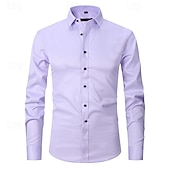 baratos camisas masculinas não de ferro-Homens Camisa Social Saia Camisa não de ferro Camisas de smoking Tecido Formal Casamento Preto Branco Rosa Vinho Manga Longa Lapela Primavera &amp; Outono Todas as Estações Roupa