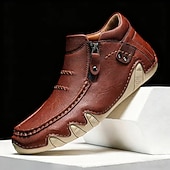 economico Stivaletti alla caviglia-mocassini da uomo in similpelle color castagna con cerniera laterale e suola flessibile, mocassini casual fatti a mano per la guida e l'uso all'aperto