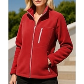 cheap Fleece &amp; 3 in 1 Jackets-Women's Solid Colored Winter Coat Full Zip Jacket Polar Fleece Jacket Fall / Winter with Pockets Long Sleeve Athleisure Windproof Warm Hiking Running Travel Vacation Blue Black White Sportswear