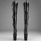 preiswerte Modische Stiefel-Overknee-Stiefel aus rotem Lackleder für Damen mit Plateausohle – Overknee-Stiefel mit Schnallenriemen und Stilettoabsatz für Clubwear, Cosplay und exotische Tanzauftritte