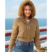 voordelige Fleece &amp; 3-in-1 Jassen-Dames Effen Bontjas met capuchon Winter Crop Coat Fleece jas Winter Met zakken Lange mouw Sportkleding Winddicht Warm Wandelen Hardlopen Reizen Vakantie Zwart Wit Bruin Sportkleding Sportkleding