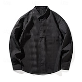 baratos camisa de botão masculina-Homens Camisa Social Camisa casual camisa de praia camisa de botão Camisa de algodão Preto Branco Verde Manga Longa Côr Sólida Tecido Aberto para a Lateral Férias Casual Bolsos Roupa Moda Moderna