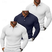 olcso Férfi Klasszikus Polo-3 db-os férfi bordás kötésű felső golf pólóing többes csomag utcai lezser hajtókás hosszú ujjú alapvető modern egyszínű gombos tavasz ősz minden évszak karcsúsított bordás kötésű felső