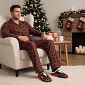 abordables Pantoufles &amp; tongs-Chaussons imprimés smoking de Noël pour hommes - Design smoking classique, pantoufles doublées de peluche pour hommes, thème des fêtes pour les fêtes de Noël, détente et cadeaux de vacances