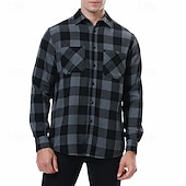 halpa Miesten päällyspaidat-Miesten Paita Rento paita Flanellipaita Button Up paita Päällyspaita Ruudullinen Kausaliteetti Päivittäin Laivaston sininen Pitkähihainen Kauluskäänne 봄 &amp; Syksy Vaatetus