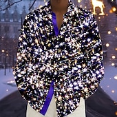 preiswerte Weihnachtslicht-Outfit-Weihnachten Herren glückliches neues Jahr Weihnachtslicht Hemd Knopfhemd Langarm Modisch lässig Outdoor Ferien Frühling Herbst Umlegekragen 3D-Druck Hemden mit Kragen Rote Purpur Gold