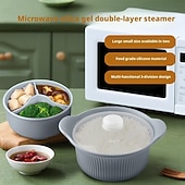 זול Grills &amp; בישול בחוץ-סיר אידוי סיליקון למיקרוגל 42oz, 3 תאים, סיר אידוי סיליקון 4 ב-1 עם ידית ומכסה לירקות, דגים, הכנת ארוחות, מזון לתינוקות, תנור &amp;בטוח למדיח כלים, קל לניקוי