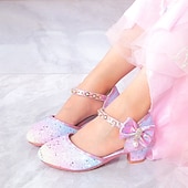 olcso Gyerek hercegnőcipők-Csillogó, szivárványszínű, csillámos balerinacipők lányoknak, masnival és gyöngyös bokapánttal – aranyos hercegnői cipők