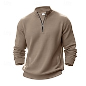 abordables Sweat-shirts basiques-Homme Sweat-shirt Sweat-shirt quart de fermeture éclair Gris Clair Demi-zip Uni Jacquard Quotidien Sport &amp; Loisir Fête Polyester Streetwear Basique Occasionnel Printemps Automne Vêtement Tenue Pulls