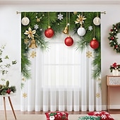 Недорогие Рождественская кухня-Рождественские прозрачные шторы серии 2025, 3D цифровая печать, оконные шторы для гостиной, спальни, праздничное украшение, декор для дома, элегантные праздничные шторные панели