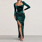 economico Vestito Semplice-Per donna Abito Lungo Maxi Abito Abito in Velluto Vestito da Festa Abito da Cocktail Elegante Moda Moderno Festa serale Feste Cocktail party Vestibilità regolare Semplice Manica Lunga Collo quadrato