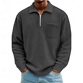 billige Klassisk poloskjorte for menn-Herre Kordfløyel skjorte Med Tekstur Feriereise Gate Quarter Zip Langermet Mote Grunnleggende Helfarge Lomme Høst Vår &amp; Vinter Normal Svart Hvit Navyblå Lilla Kakifarget Militærgrønn Kordfløyel