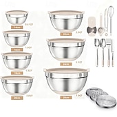 Ensemble de 23 pièces en acier inoxydable épais, comprenant un bol à œufs avec couvercle, un saladier à fond antidérapant en silicone, des ustensiles de pâtisserie, un bol mélangeur et un bassin. abordables Ensemble de Cuisine-Ensemble de 23 pièces en acier inoxydable épais, comprenant un bol à œufs avec couvercle, un saladier à fond antidérapant en silicone, des ustensiles de pâtisserie, un bol mélangeur et un bassin.