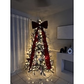 abordables Lazos &amp; Cintas-Lazos grandes de 1,8 m para árbol de Navidad, lazo grande de terciopelo rojo y blanco para adorno de árbol, repisa de ventana, repisa de pared, decoración de interiores, hogar, habitación, fiesta, San Valentín, Navidad.