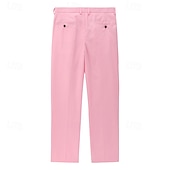  Men's Dress Pants Trousers Slacks Pocket Buttons Plain Comfort Formal Party Work Fashion Classic Style Coral Pink Yellow Micro-elastic