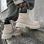 Χαμηλού Κόστους Μπότες εργασίας-Ανδρικά χακί σουέτ μποτάκια εργασίας μέχρι τον αστράγαλο με στιβαρή σόλα και απαλή εσωτερική επένδυση, ελαφριά, casual μπότες εξωτερικού χώρου για φθινοπωρινή και χειμερινή χρήση.