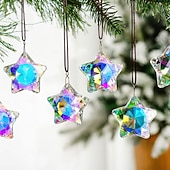 baratos Ornamentos-Conjunto de 6 enfeites de Natal em vidro transparente facetado em formato de estrela, ideais para centros de mesa, captadores de luz solar e decoração de cristal para árvores de Natal, janelas,