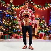  Sapatos masculinos estilo biscoito de gengibre natalino – design festivo em 3D, divertido e confortável, ótimo para festas de fim de ano e eventos de Natal