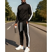 voordelige Trainingspakken-Voor heren Trainingspak Joggingpak Trainingspaksets Volledige ritssluiting Kleurenblok Sportoutfits Herfst winter Zwart Geel Voor buiten Reizen Sportief Warm Lange mouw Sport Sportkleding