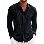 Men's Shirt Linen Shirt Summer Shirt Casual Shirt Beach Shirt Button Up Shirt Plain Vacation Casual Black White Light Green Pink Long Sleeve Collar Summer All Seasons Clothing Apparel